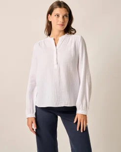 Best Alana Cotton Blend Woven Popover Women Shirts & Blouses