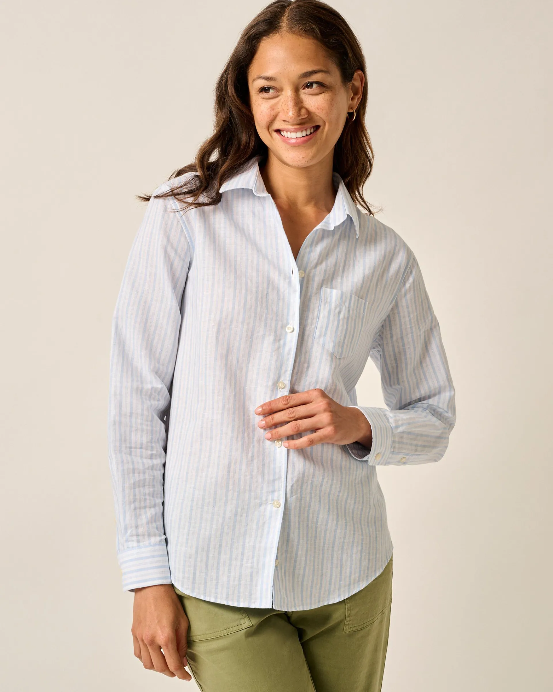 Hot Frieda Cotton Linen Button Down Shirt Women Shirts & Blouses
