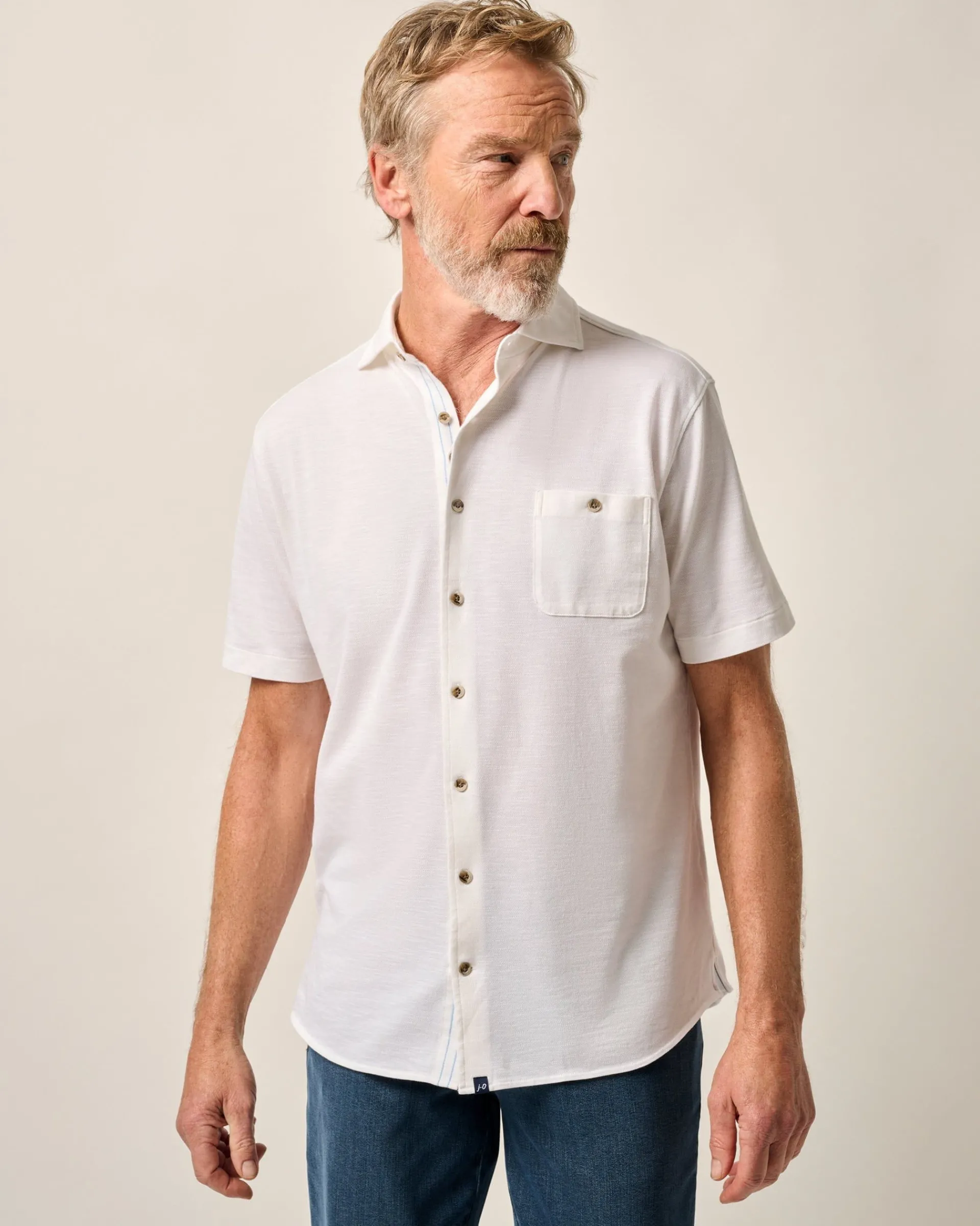 Clearance Short-Sleeve Knit Pique Button-Down Shirt - Tasca Button Down Shirts
